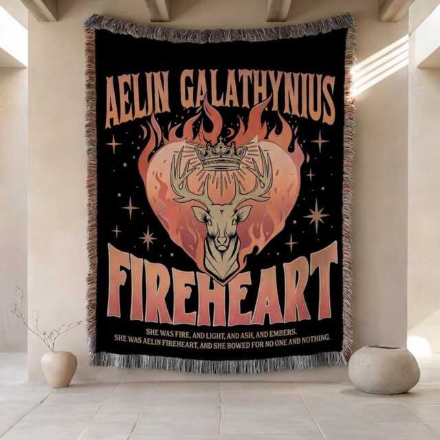 Fireheart Woven Blanket, Throne Of Glass Throw, To Whatever End Throw Sjm Quote Bookish Literary Decor, Aelin Galathynius - image 1