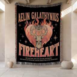 Fireheart Woven Blanket, Throne Of Glass Throw, To Whatever End Throw Sjm Quote Bookish Literary Decor, Aelin Galathynius - thumbnail 1