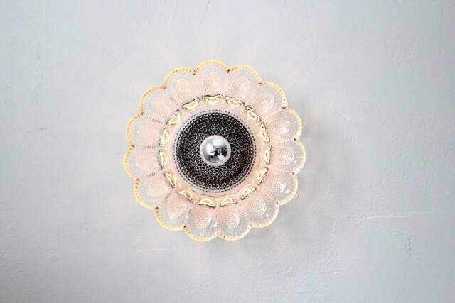Platter Sconce Lamp, One Of A Kind Wall Mounted Lighting Fixture Featuring A Vintage Indiana Glass Hobnail Deviled Egg Plate Shade - image 1