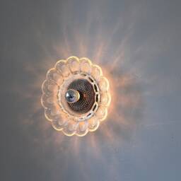 Platter Sconce Lamp, One Of A Kind Wall Mounted Lighting Fixture Featuring A Vintage Indiana Glass Hobnail Deviled Egg Plate Shade - thumbnail 4