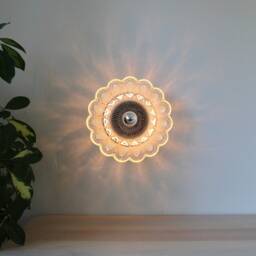 Platter Sconce Lamp, One Of A Kind Wall Mounted Lighting Fixture Featuring A Vintage Indiana Glass Hobnail Deviled Egg Plate Shade - thumbnail 3