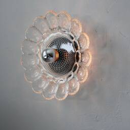 Platter Sconce Lamp, One Of A Kind Wall Mounted Lighting Fixture Featuring A Vintage Indiana Glass Hobnail Deviled Egg Plate Shade - thumbnail 2
