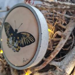 Handmade Butterfly Wall Art Rustic Concrete Frame, Signed Original - thumbnail 4