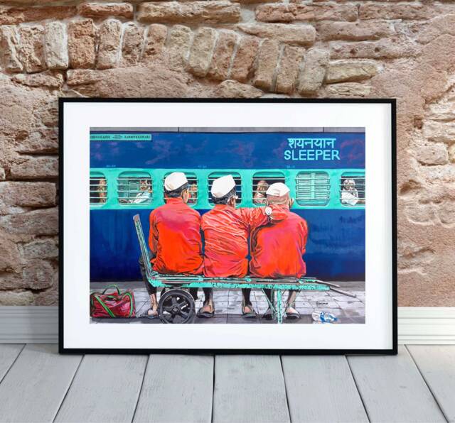 Indian Railways Art Print, Three Coolies, Vintage Train Travel - image 1