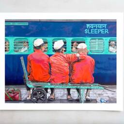 Indian Railways Art Print, Three Coolies, Vintage Train Travel - thumbnail 3