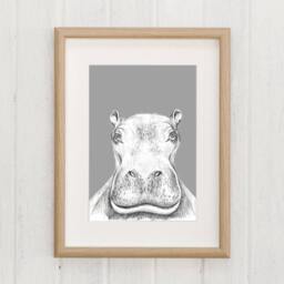 Hippo Illustration, Kids Animals Room Decor, Baby Print 21x30, Children Illustration - thumbnail 2