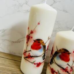 Set Of 2 Robin Tall Pillar Candles, Themed Candle Gift Set, Temembrance Home Decorations, Gifts - thumbnail 3