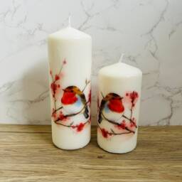 Set Of 2 Robin Tall Pillar Candles, Themed Candle Gift Set, Temembrance Home Decorations, Gifts - thumbnail 2