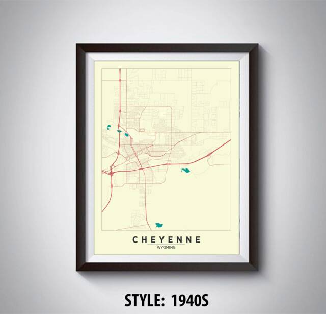 Cheyenne Wyoming Map Art Print Vintage Style Travel Poster - image 1