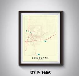 Cheyenne Wyoming Map Art Print Vintage Style Travel Poster - thumbnail 1