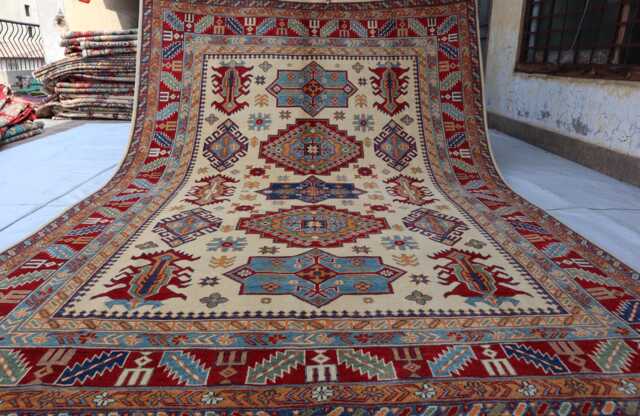 6'8x9'7 Ft Afghan Luxury Red New Area Rug, Kazak Hand Knotted Rug, Medallion Geometric Carpet, Rug For Livingroom - image 1