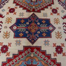 6'8x9'7 Ft Afghan Luxury Red New Area Rug, Kazak Hand Knotted Rug, Medallion Geometric Carpet, Rug For Livingroom - thumbnail 3