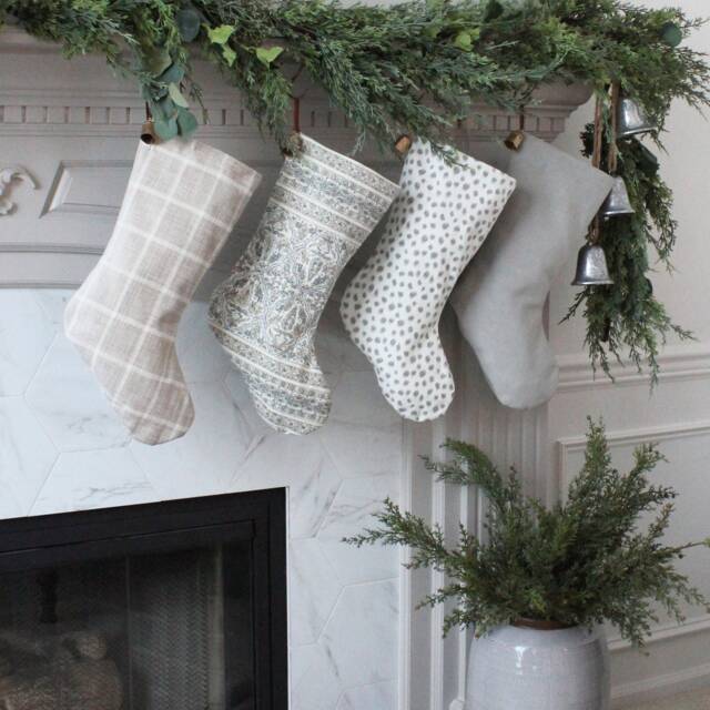 Classic Christmas Stockings - Handmade Designer Fabric Modern Farmhouse Stocking Decorator - image 1