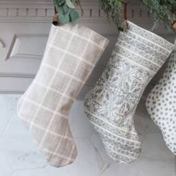 Classic Christmas Stockings - Handmade Designer Fabric Modern Farmhouse Stocking Decorator - thumbnail 2