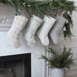 Classic Christmas Stockings - Handmade Designer Fabric Modern Farmhouse Stocking Decorator