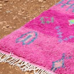 Handmade Pink Moroccan Rug Abstract Boujad Wool Carpet - thumbnail 2