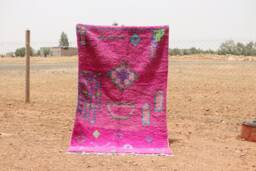 Handmade Pink Moroccan Rug Abstract Boujad Wool Carpet - thumbnail 1