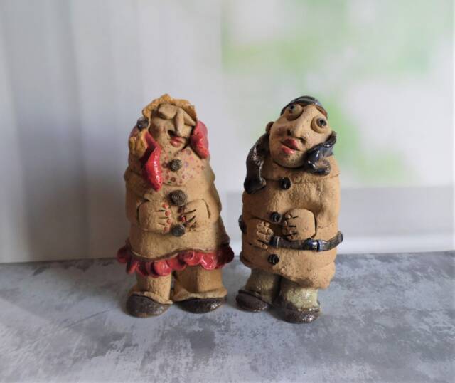 Clay Sculpture, Naive Art, Ceramic Figurine, Set Of 2 Figurines, Whimsical Unique Ceramics, Rustic Home Decor, Love - image 1
