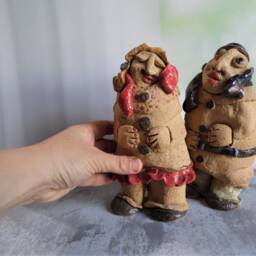 Clay Sculpture, Naive Art, Ceramic Figurine, Set Of 2 Figurines, Whimsical Unique Ceramics, Rustic Home Decor, Love - thumbnail 3