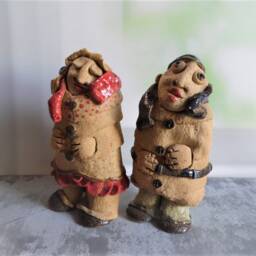 Clay Sculpture, Naive Art, Ceramic Figurine, Set Of 2 Figurines, Whimsical Unique Ceramics, Rustic Home Decor, Love - thumbnail 2
