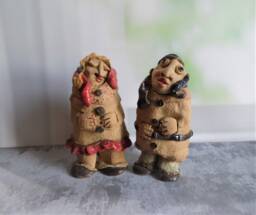Clay Sculpture, Naive Art, Ceramic Figurine, Set Of 2 Figurines, Whimsical Unique Ceramics, Rustic Home Decor, Love - thumbnail 1