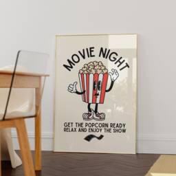 Movie Night Popcorn Retro Character Print - Fun Kitchen Print, Mascot Cartoon, Sweet Salty Popcorn, 60S 70S Art, Enjoy The Show - thumbnail 3