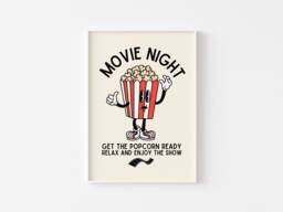 Movie Night Popcorn Retro Character Print - Fun Kitchen Print, Mascot Cartoon, Sweet Salty Popcorn, 60S 70S Art, Enjoy The Show - thumbnail 1