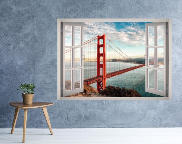 Golden Gate Bridge Window 3D Wall Decal Art Removable San Francisco Skyline Wallpaper Mural Sticker Vinyl Home Decor - image 1