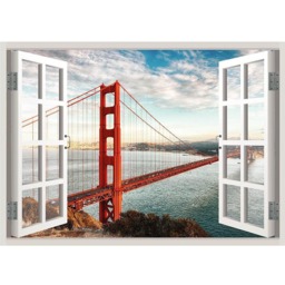 Golden Gate Bridge Window 3D Wall Decal Art Removable San Francisco Skyline Wallpaper Mural Sticker Vinyl Home Decor - thumbnail 2