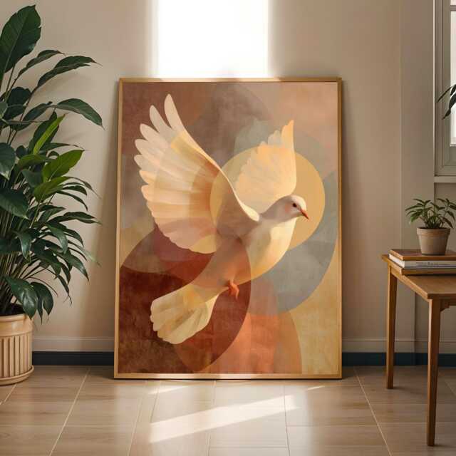 Dove in Flight Poster - Modern Digital Artwork - Art Lovers Gift, Bedroom Decor - Poster Only - image 1