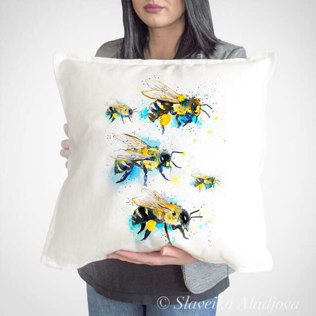 Bees Art Pillow Case, Handcrafted Decorative Cushion Cover - Bee Themed Home Decor Cozy Throw Case Unique Gift Idea - image 1