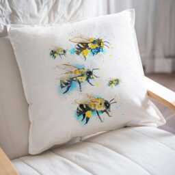 Bees Art Pillow Case, Handcrafted Decorative Cushion Cover - Bee Themed Home Decor Cozy Throw Case Unique Gift Idea - thumbnail 2