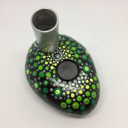 Mandala Stone As Desk Utensil Pen Holder Paper Clip Magnet - Dot Painting Green Yellow - thumbnail 3