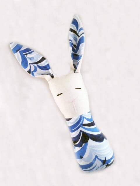 Crinkle Ears Bunny Rattle - Modern Navy Blue/White Nautical Waves Arctic Playground with Jingle Bell - image 1