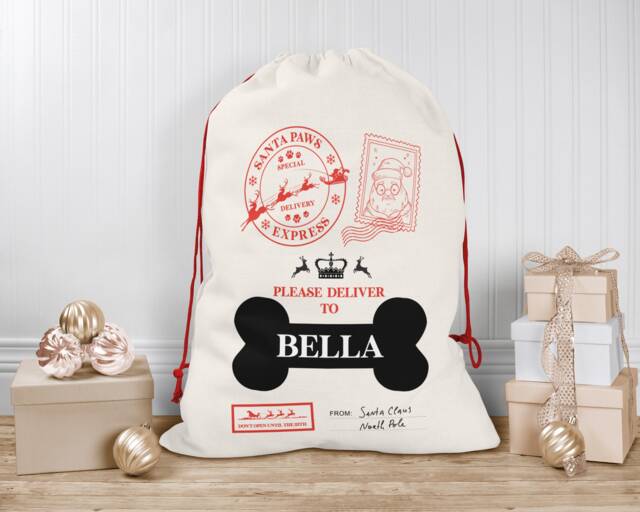 Personalised Christmas Sack For Dogs - Custom Pet Stocking Dog Sacks, Sacks Paws Postal - image 1