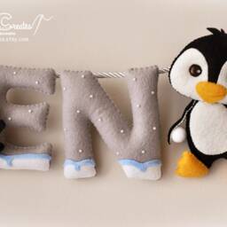 Nursery Decor, Baby Name Sign, Penguins Nursery, Shower Gift, Felt Banner, Crib Wall Art - thumbnail 3