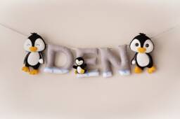 Nursery Decor, Baby Name Sign, Penguins Nursery, Shower Gift, Felt Banner, Crib Wall Art - thumbnail 1