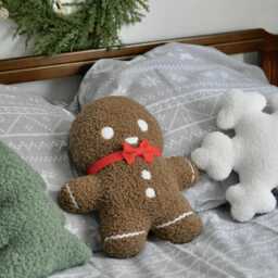 Gingerbread Family Christmas Pillow - Decor - Teddy Boucle Man & Girl Holiday Winter - thumbnail 3