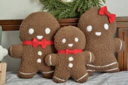 Gingerbread Family Christmas Pillow - Decor - Teddy Boucle Man & Girl Holiday Winter - thumbnail 1