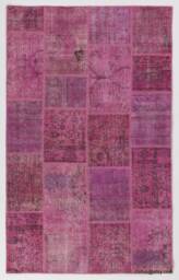 5' X 8' Pink Turkish Patchwork Rug Hand-Knotted Wool Carpet