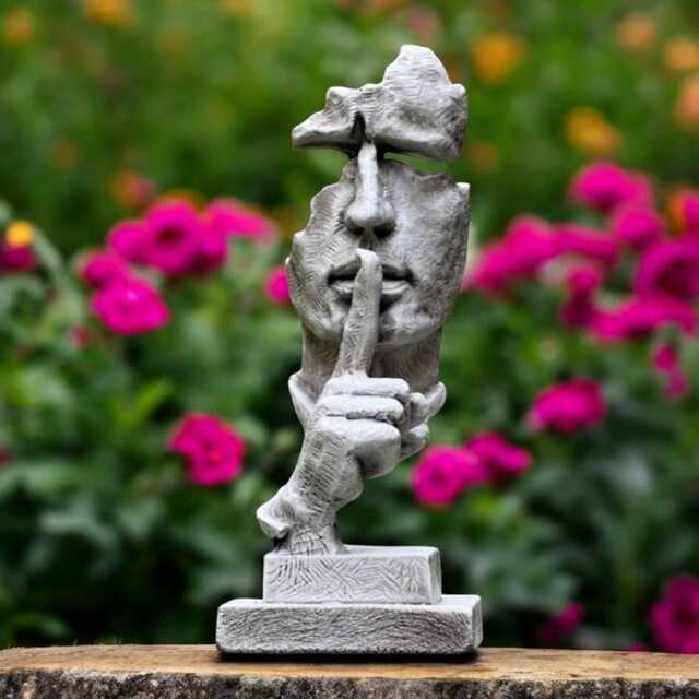 Concrete Silent Face Statue Shhh Finger On Lips Sculpture Stone Abstract Head Figurine Modern Cement Decor Lawn Art Ornament Gift For Him - image 1