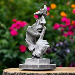 Concrete Silent Face Statue Shhh Finger On Lips Sculpture Stone Abstract Head Figurine Modern Cement Decor Lawn Art Ornament Gift For Him - thumbnail 2
