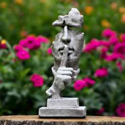 Concrete Silent Face Statue Shhh Finger On Lips Sculpture Stone Abstract Head Figurine Modern Cement Decor Lawn Art Ornament Gift For Him - thumbnail 1