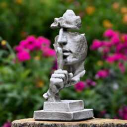 Concrete Silent Face Statue Shhh Finger On Lips Sculpture Stone Abstract Head Figurine Modern Cement Decor Lawn Art Ornament Gift For Him - thumbnail 3