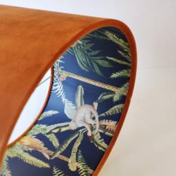 Burnt Orange Lampshade in Velvet With Dark Monkey Tropical Lining - thumbnail 2