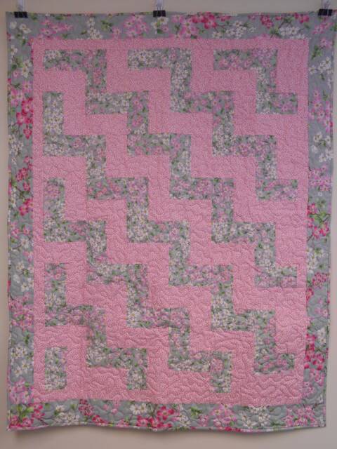 "Handmade Quilted Throw Pink Dogwood Flower Lap Quilt - 47"" X 59" - image 1