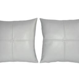 "2 Light Grey Check Faux Leather Cushion Covers 16"" 18"" 20" - thumbnail 2