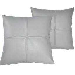 "2 Light Grey Check Faux Leather Cushion Covers 16"" 18"" 20" - thumbnail 3