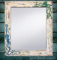 "Hand Painted Octopus Mirror, Beach Decor, House Art 22x28"" Or 30x36"