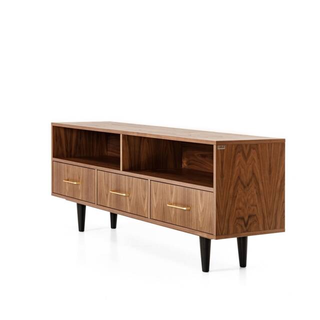 "Sideboard, Tv Cabinet, Bookshelf Sideboard, Walnut Veneer With 2 Shelves & 3 Drawers ""Grass" - image 1